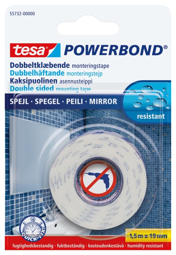 Asennusteippi 2-puoleinen, peili 19mm X 1,5m TESA powerbond