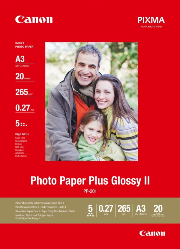Canon PP-201 Glossy II Photo Paper Plus -valokuvapaperi, A3, 20 arkkia, 260g