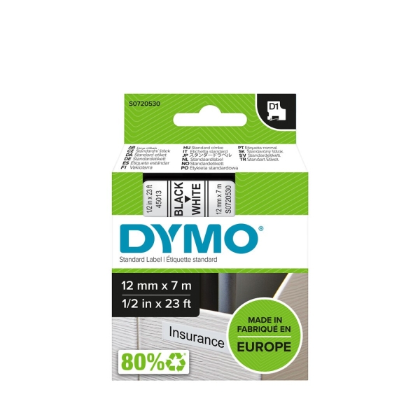 Dymo D1 12MMX7M MUSTA/VALK ( 45013/S0720530 )