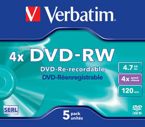 DVD-RW 1 KPL 4X 4,7 GB MATT SILVER VERBATIM