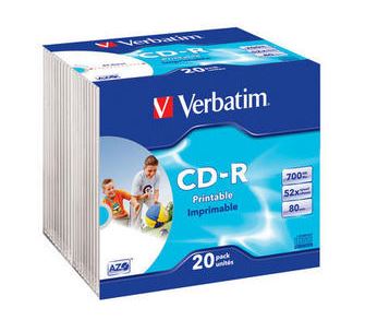 CD-R AZO PRINTABLE 20 KPL, 52X 700 MB SLIM