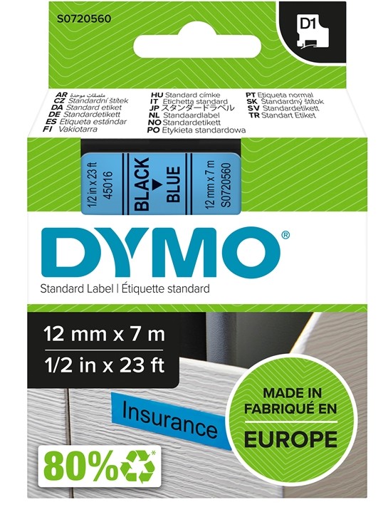 Dymo D1 12MMX7M MUSTA/SIN (45016/S0720560)