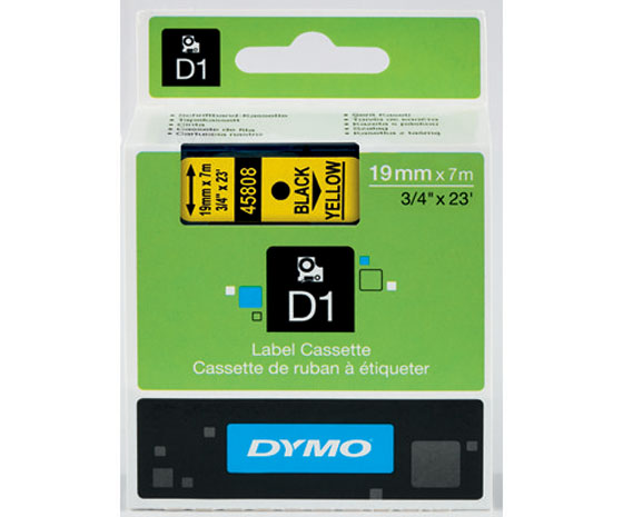 Dymo D1 19MMX7M MUSTA/KELTAINEN 45808