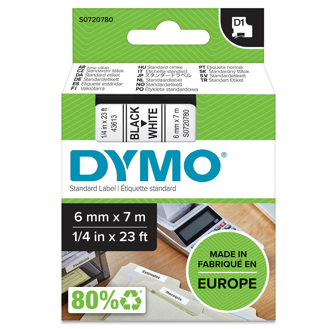 Dymo D1 6mm x 7m, musta-valkoinen (43613/S0720780).