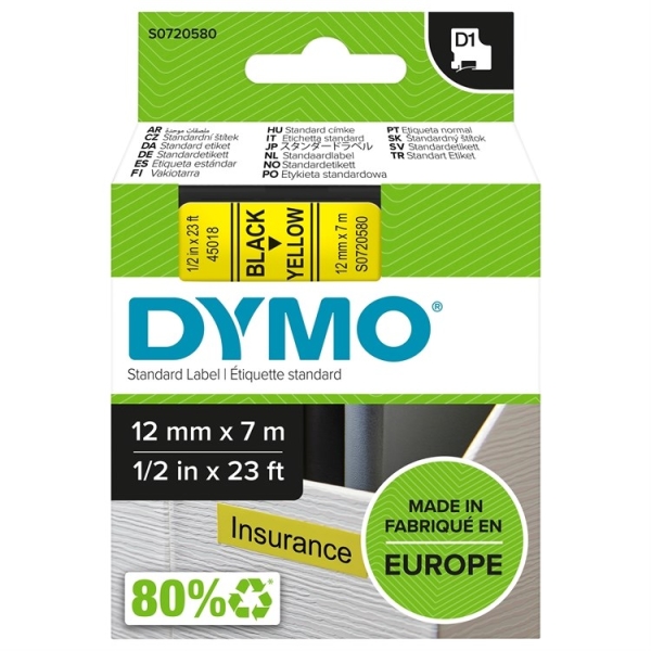 Dymo D1 12MMX7M MUSTA/KELT (45018/S0720580)