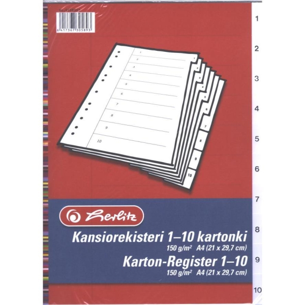 KANSIOREKISTERI A4 1-10 KARTONKI