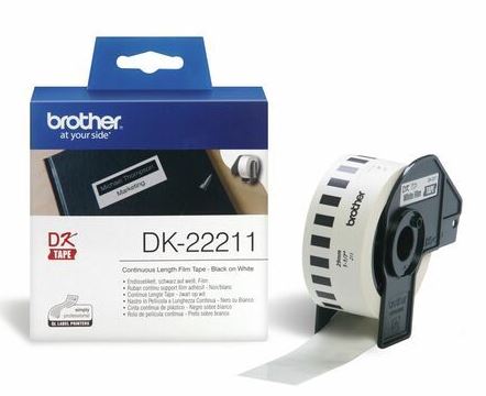 Brother QL-SARJA, 29mm x 15,2m Tarrarulla, valko/musta, filmi DK22211 (DK22211)