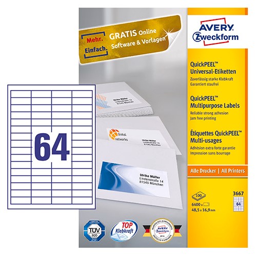 ETIKETTI A4 48,5X16,9 MM/ 64-os AVERY