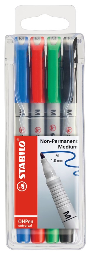 Merkkauskynä STABILO OHPen medium vesiliukoinen värilaj /4 kpl