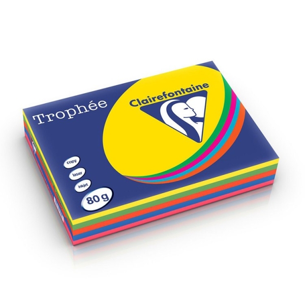 Kopiopaperi A4/80 G kirkkaat värit lajitelma, 5 väriä Trophee