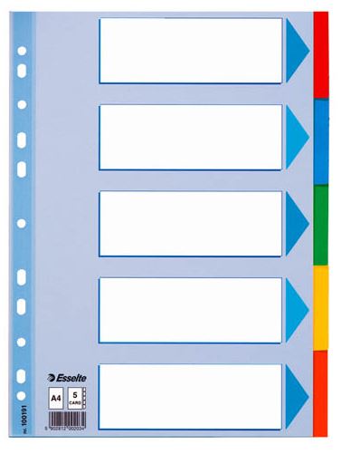 KANSIOREKISTERI A4 KARTONKI 5-OS VÄRILLINEN