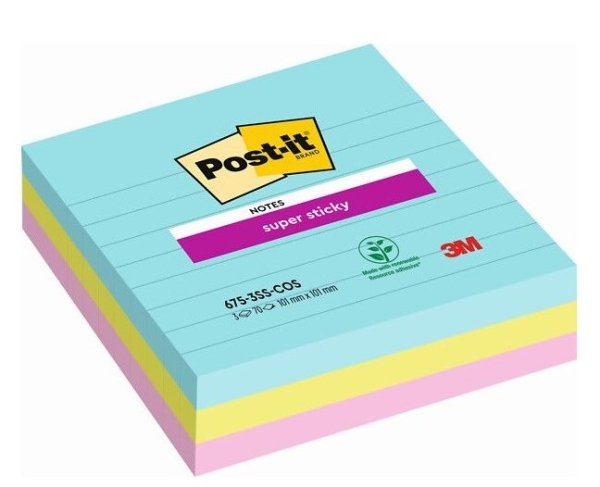 Viestilappu 101×101 mm viivat 3 kpl, Post-it Super Sticky