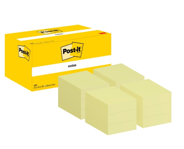 Viestilappu kelt. 38x51mm, 12x100kpl, 3M Post-it 653