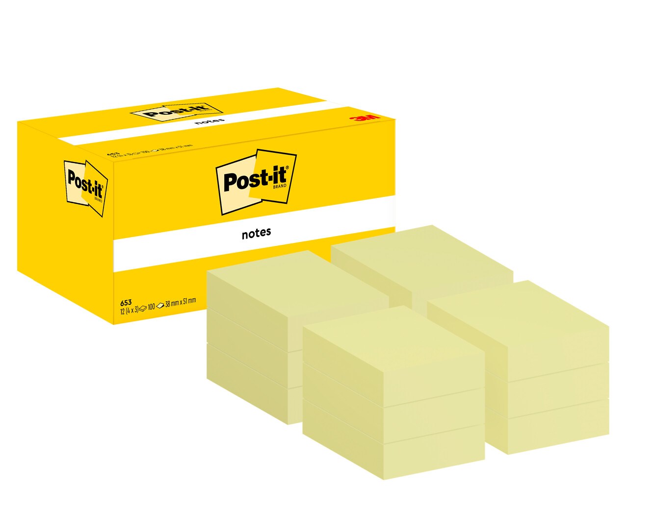 Viestilappu kelt. 38x51mm, 12x100kpl, 3M Post-it 653