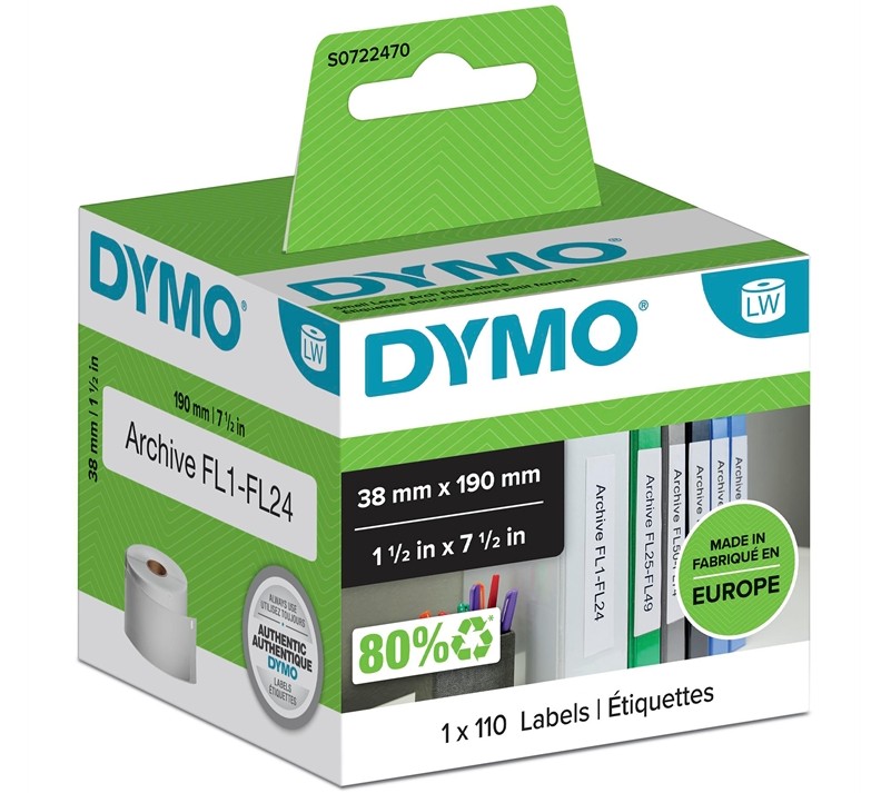 Dymo mappitarra 38x190mm, 110 kpl