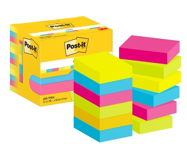 Viestilappu Energetic, 38x51mm, 3M Post-it 653, 12-pakk