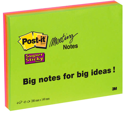 Viestilappu A5 45-arkkia, 4-pakkaus, 6845 3M post-it (152x203mm)