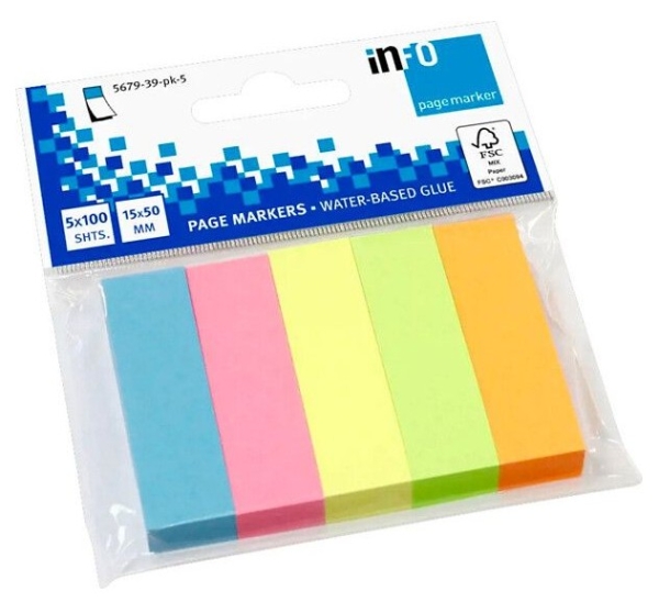 TEIPPIMERKKI 15X50 MM 5X100KPL 5 VÄRIÄ EKO INFO NOTES
