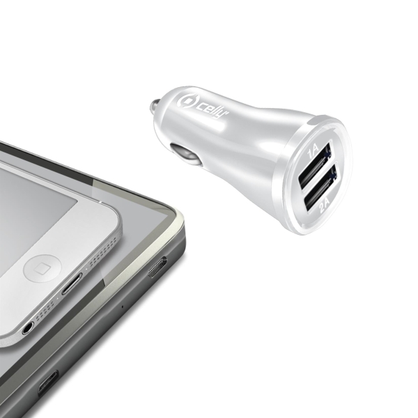 Celly Autoadapteri 2.1A 2xUSB valkoinen