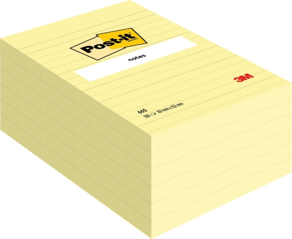Viestilappu viivallinen keltainen 152×102, 6/pak, 3M Post-it 660