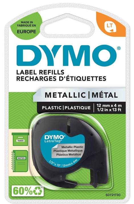 Dymo Letratag 12mmx4m musta/harmaa 91228