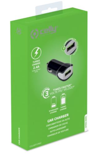 Celly Autolaturi TURBO 1USB 2.4A Musta - Image 2