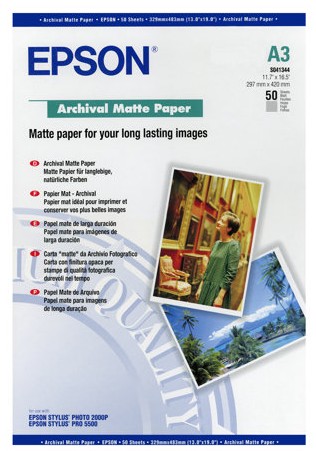 Valokuvapaperi Epson A3 archival matta paperi, 192g, 50/pak