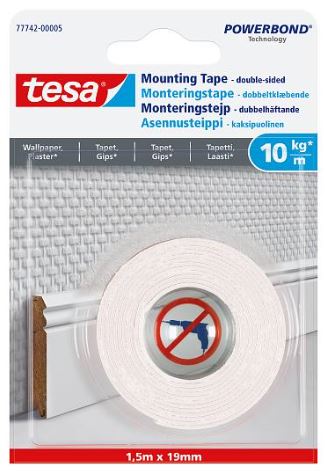 ASENNUSTEIPPI 1,5m X 19mm TAPETTI, 10 kg/m