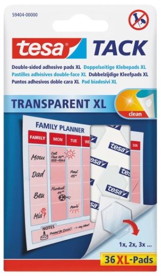 Kaksipuoliset liimapalat, läpinäkyvä, Tack XL 36 kpl