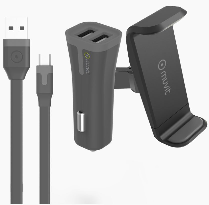 Autoteline ilmaritilään 87mm+ Autolaturi 2USB 2,4A + kaapeli Micro USB Muvit - Image 2