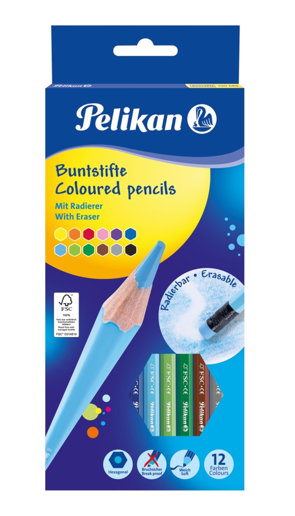 Puuvärit pyyhekumilla 12 väriä Pelikan