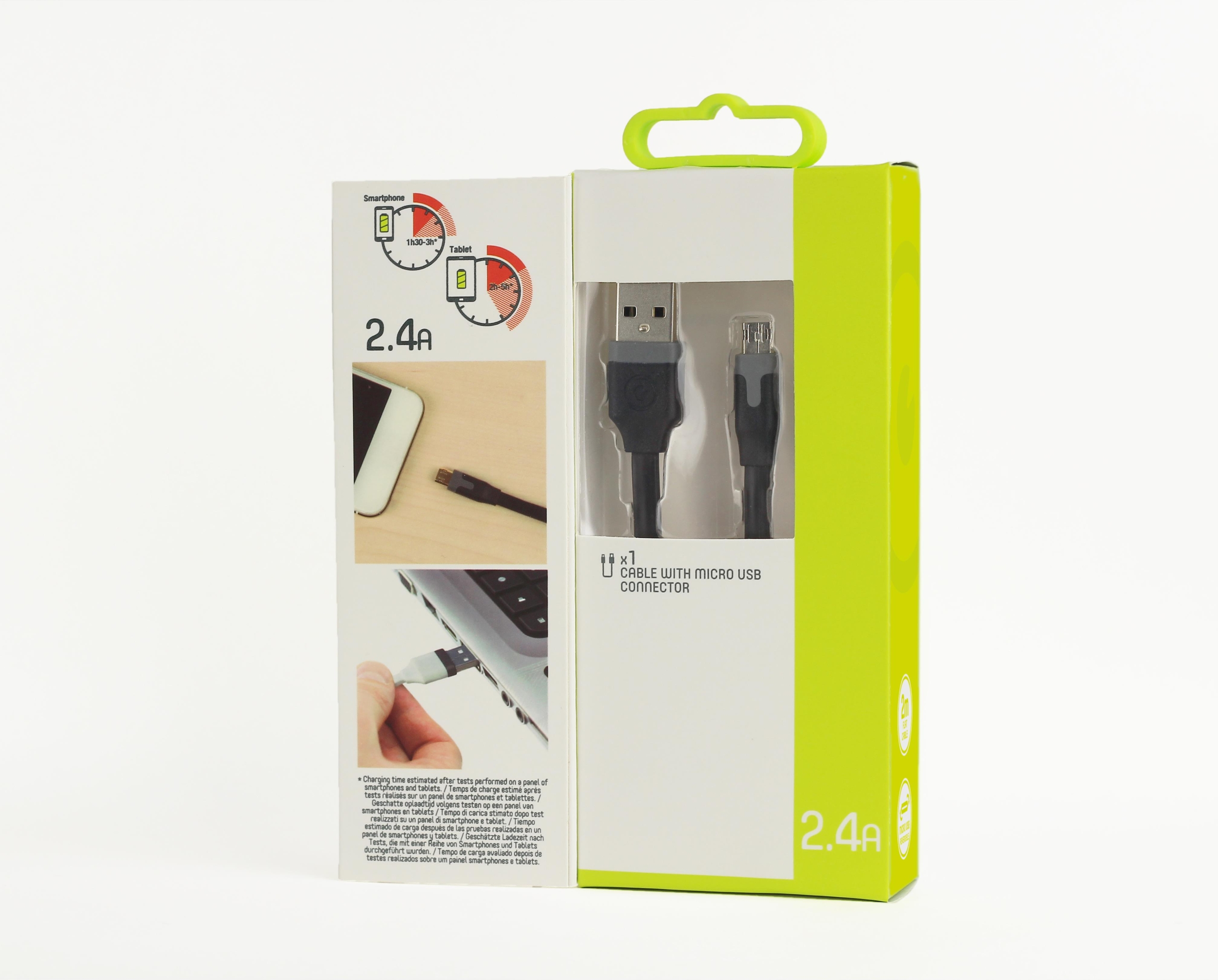 Data- ja latauskaapeli 2M, Micro-USB 2.4A, musta Muvit - Image 2