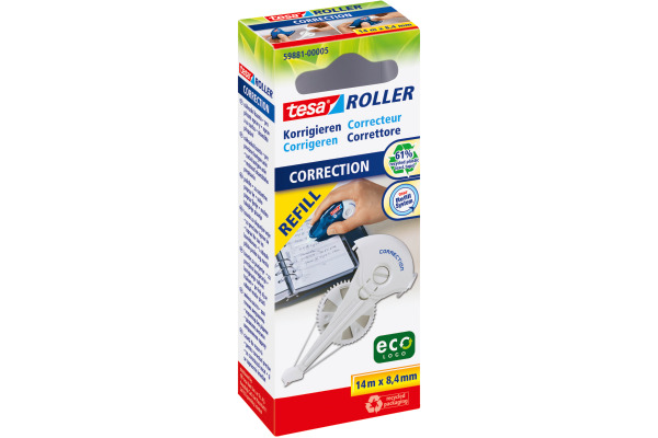 Korjausroller 8,4mm x 14 m, täyttöpatruuna, EcoLogo Tesa