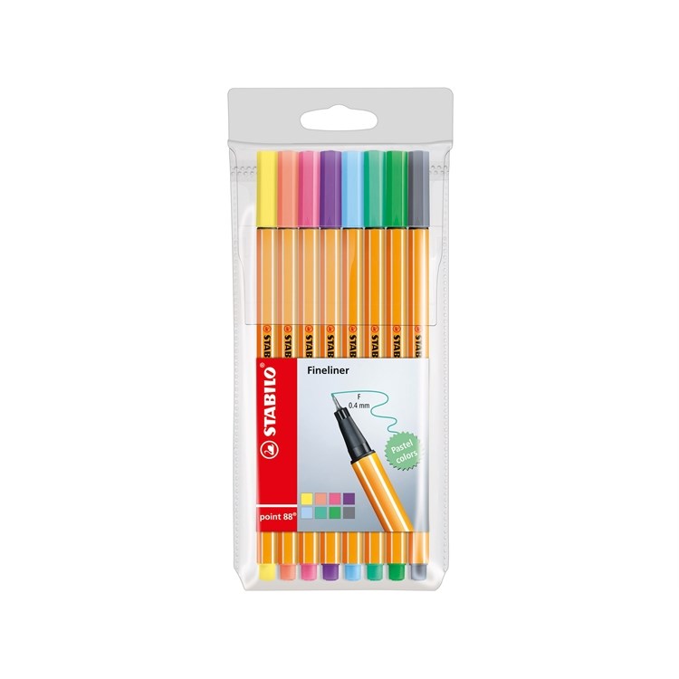 Kuitukärkikynä 8 kpl 0,4mm Point 8808 pastelli Stabilo