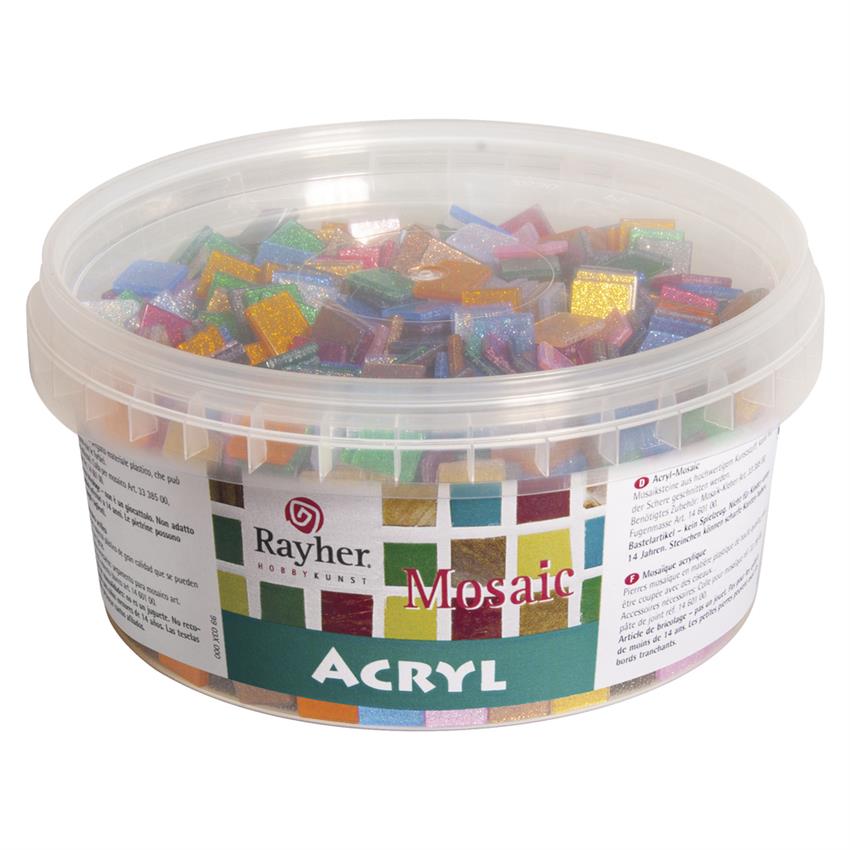 Mosaiikkipalat akryylia, glitter 1x1cm, rasiassa 300g värillinen Rayher