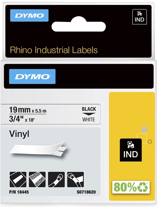 DYMO RHINO 19MM x 5.5M, MUS/VALK VINYYLITEIPPI