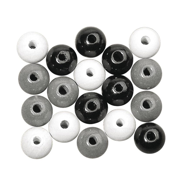 Puuhelmet mix FSC 100%, 8mm ø kiiltävä, pussissa 82 kpl musta/valko/harmaa Rayher
