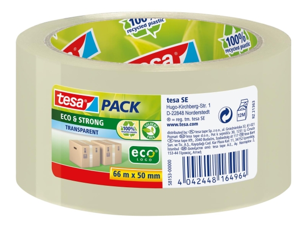PAKKAUSTEIPPI 50MMX66M ECO & STRONG, LÄPINÄKYVÄ