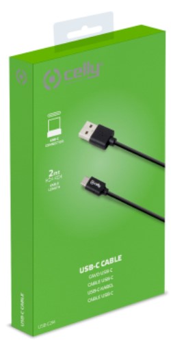 CELLY DATA- JA LATAUSKAAPELI 2M, USB – TYPE C, 3A MUSTA