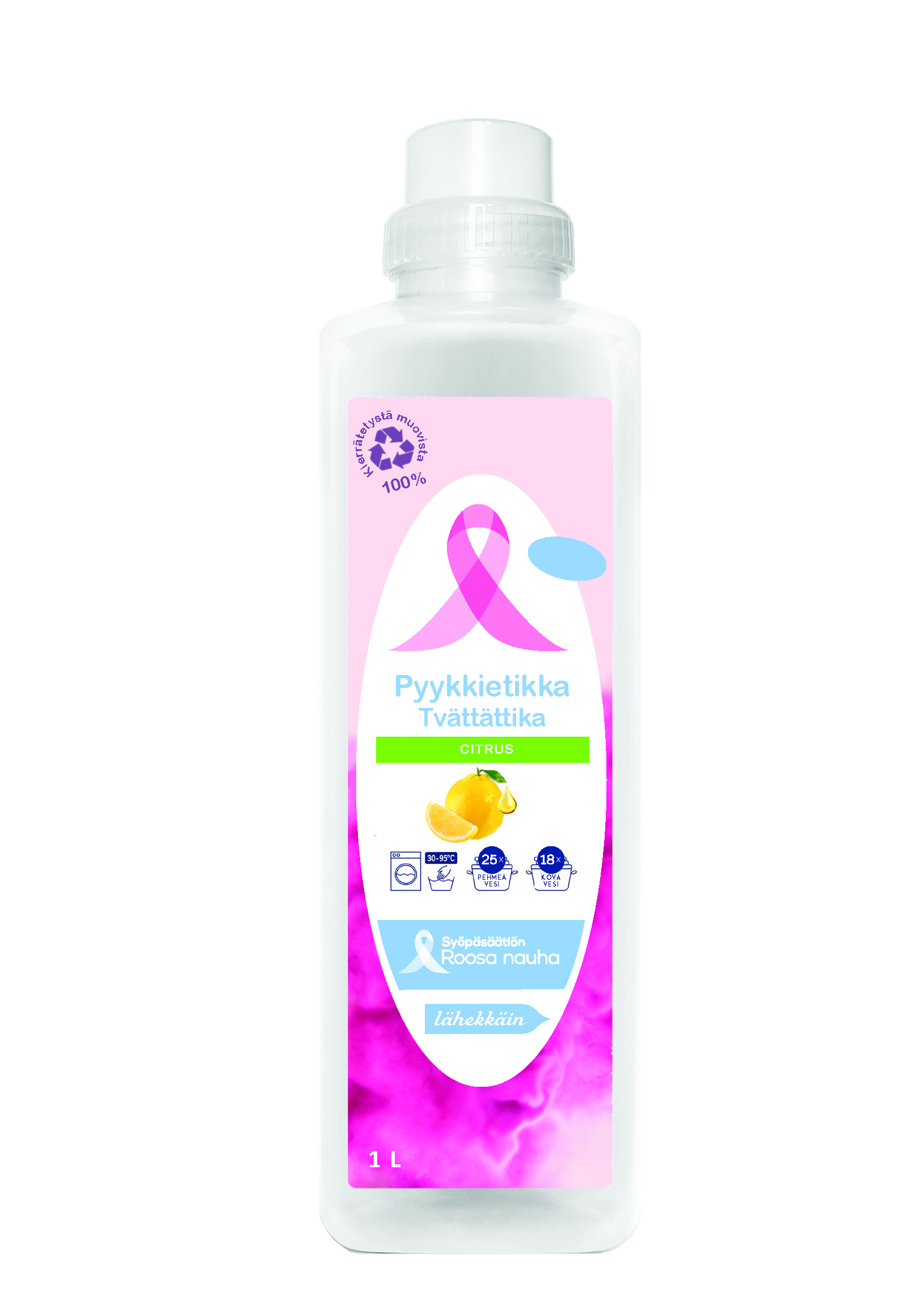 Roosa Nauha Pyykkietikka Lähekkäin Citrus 1L