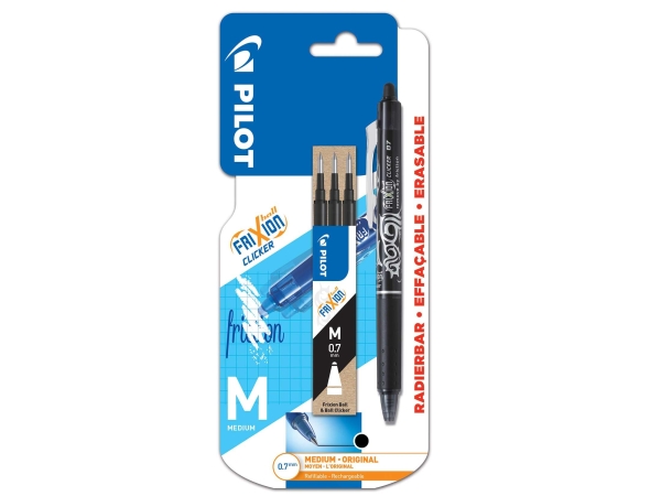 FRIXION CLICKER 0,7 MUSTA KYNÄ + REFILL 3 KPL PAKKAUS