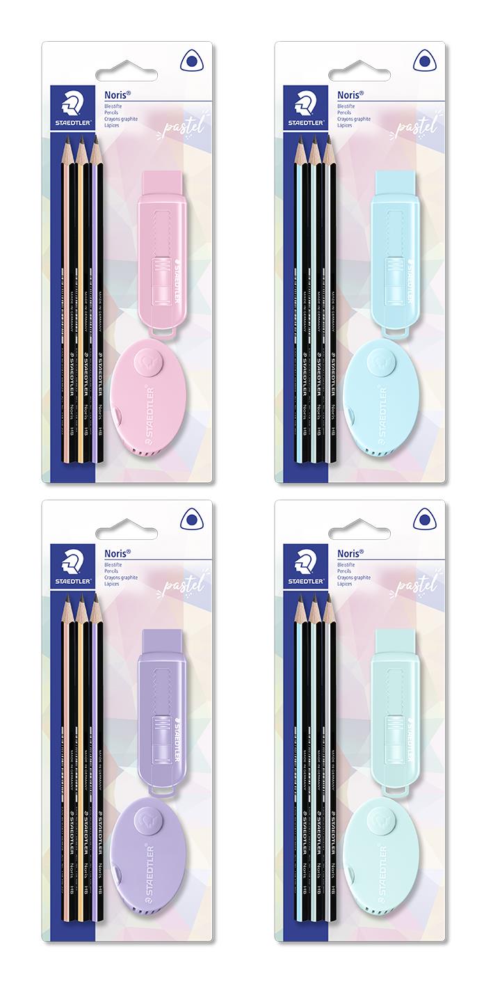 KOULUSETTI 3 KYNÄÄ+SÄILIÖTEROTIN+PYYHEKUMI LAJITELMA STAEDTLER