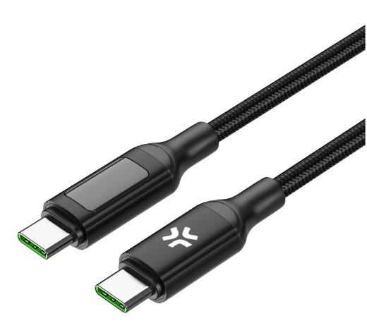 DATA- JA LATAUSKAAPELI 2,0M,USB C/ USB C 100W, LED, MUSTA, CELLY