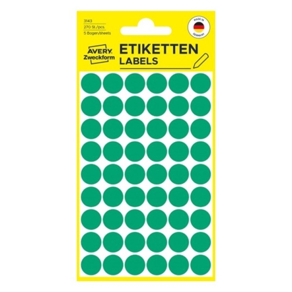 TARRA 12MM PYÖREÄ VIHREÄ /270 KPL, AVERY 3143
