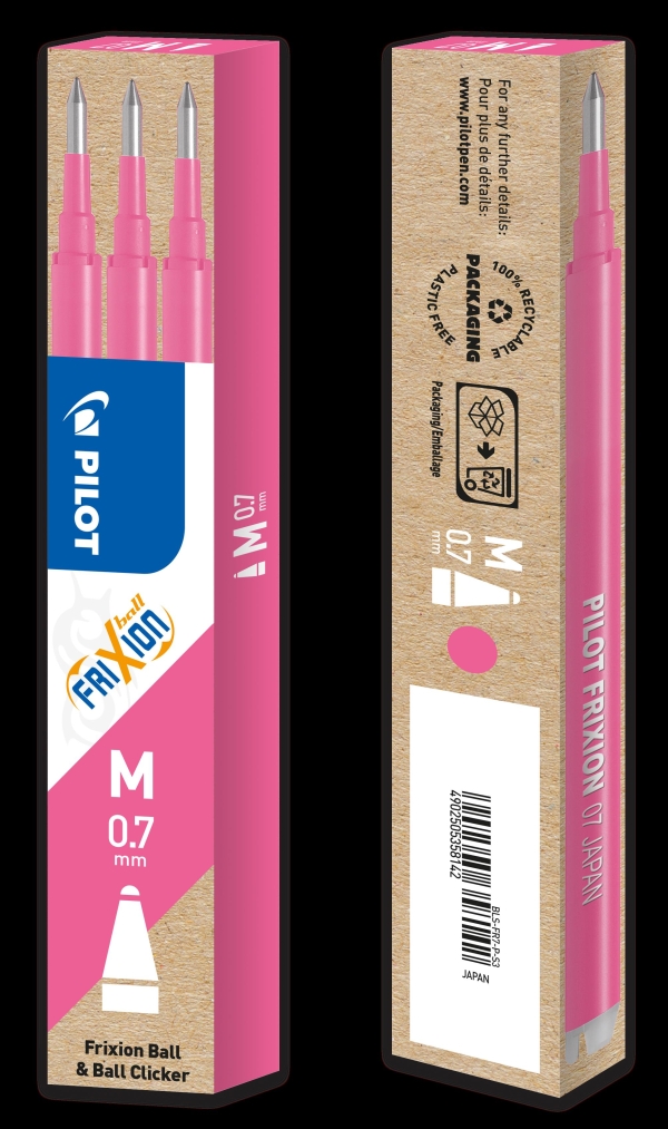 PILOT FRIXION CLICKER TÄYTTÖSÄILIÖ 0,7MM PINKKI 3 KPL