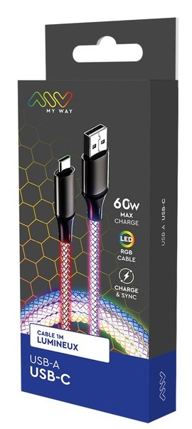 LATAUSKAAPELI USB-A /USB-C 1M RGB-VALAISTU