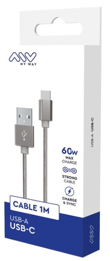 DATA- JA LATAUSKAAPELI USB C- USB A, 1M, HARMAA PUNOTTU