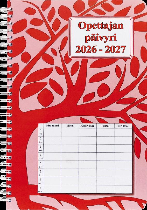 OPETTAJAN PÄIVYRI 17 X 25 CM 2026-2027 KIERRESIDOTTU, PUNAINEN