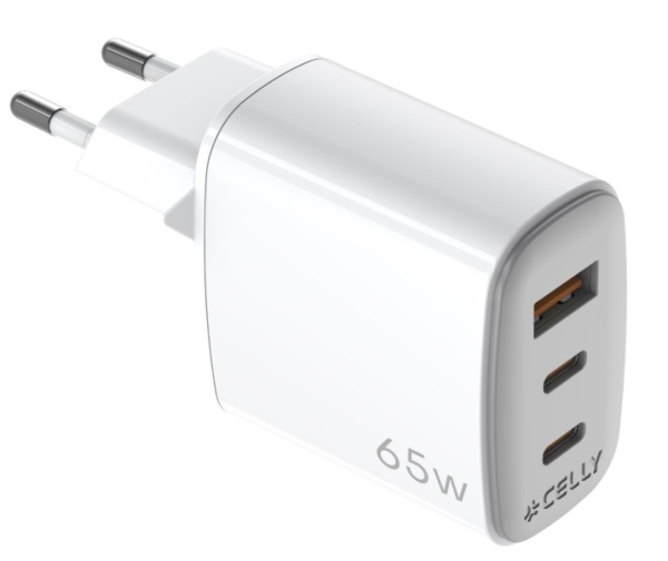 CELLY VERKKOVIRTALATURI 65 W, 2X USB-C, 1X USB-A