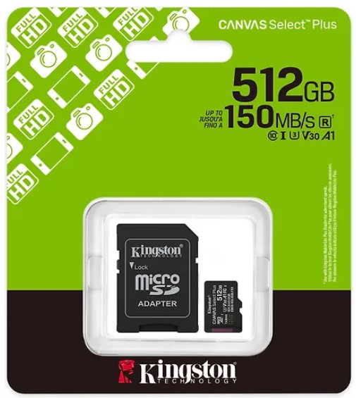KINGSTON 512 GT CANVAS SELECT PLUS GEN3 UHS-I MICROSD MUISTIKORTTI + SD-ADAPTERI